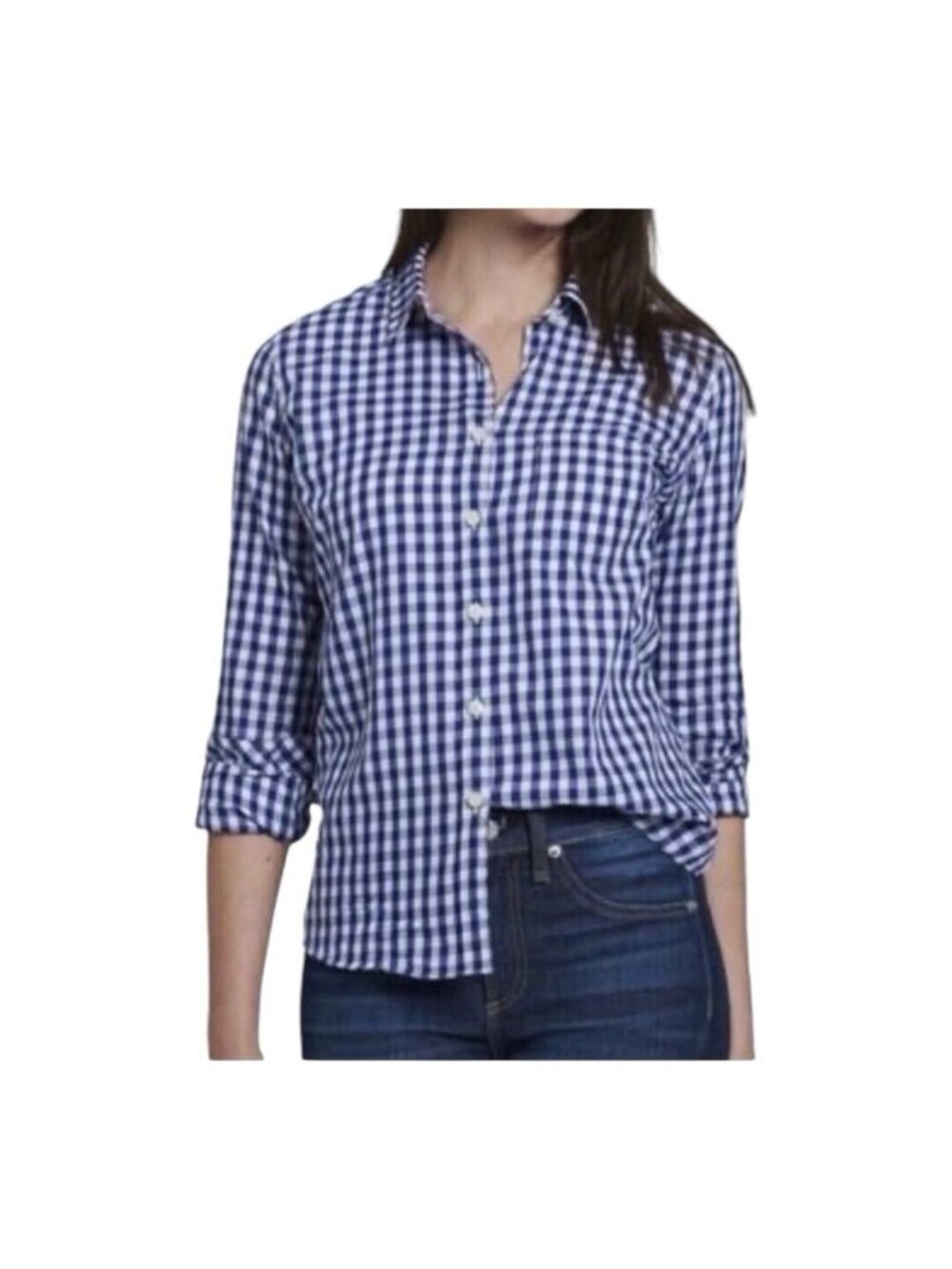 UNTUCKit Women Belleza Button Up Long Sleeve Shirt~Various~Blue Gingham ~ L14 28